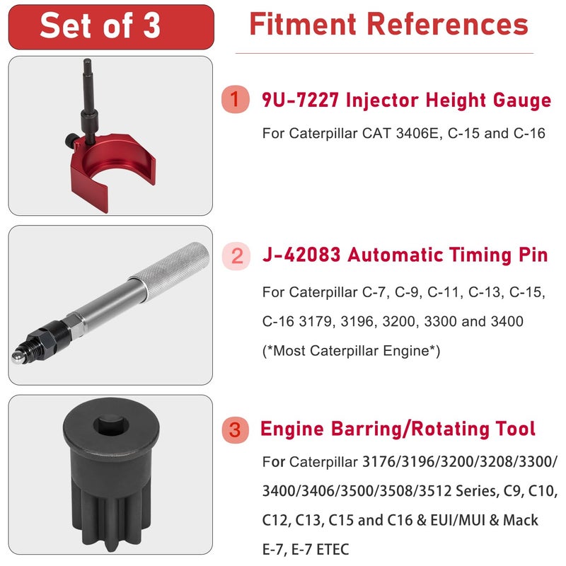 Camoo دبوس توقيت أوتوماتيكي لجهاز كاتربيلر J-42083، أداة قياس ارتفاع حقن 9U-7227 ومقبس دوران المحرك يناسب CAT 3406E وC-15 وC-16 (مجموعة من 3)  - Image 2